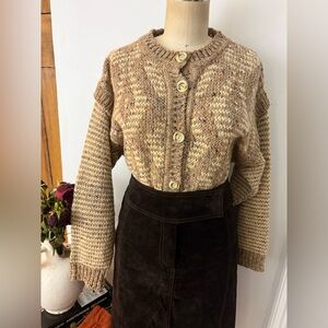 Vintage Oatmeal Pure Irish Wool  Donegal Fleck Chunky Knit Cardigan Sweater